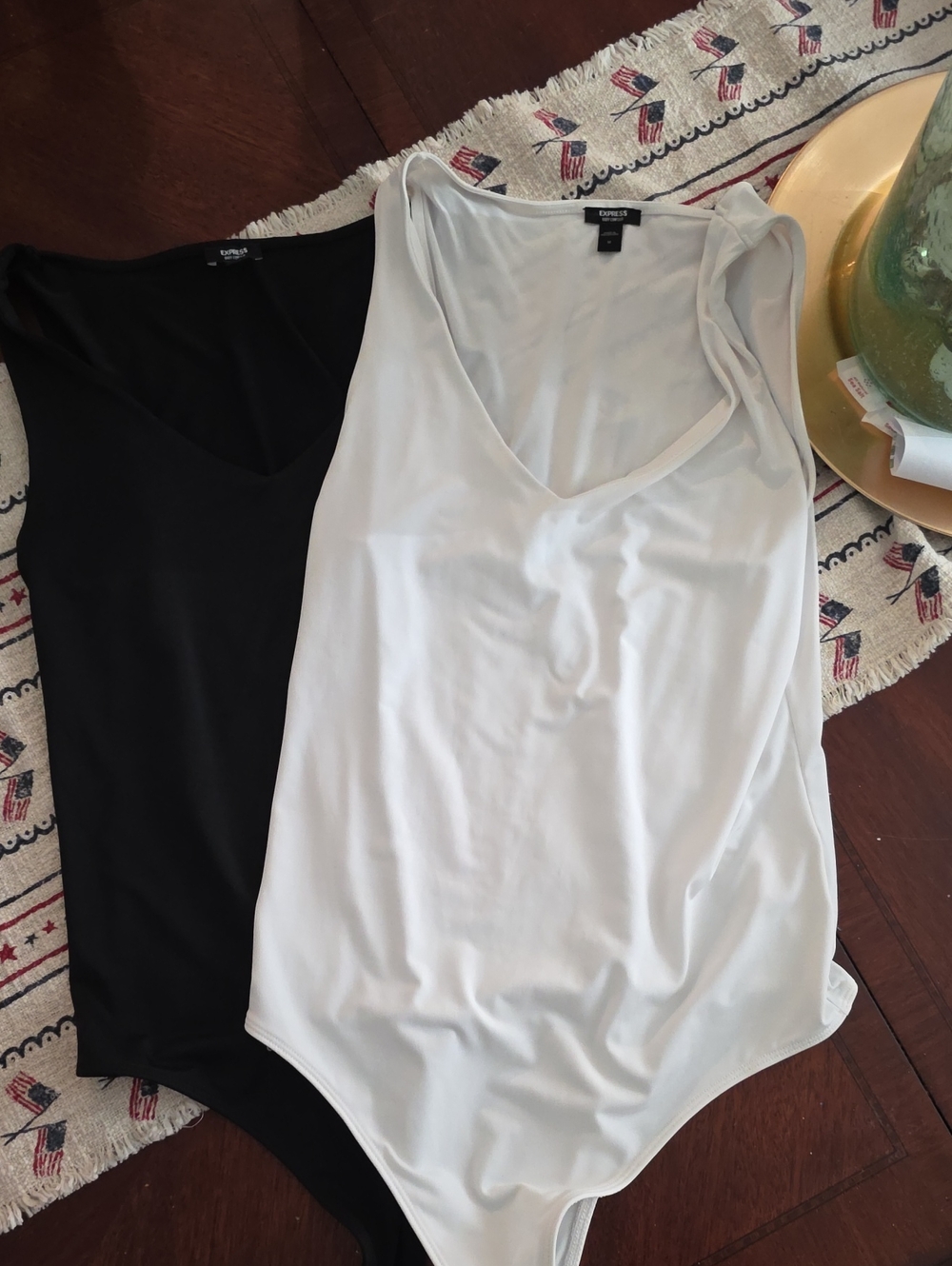 EXPRESS Black & White V-Neck Sleeveless Bodysuit Duo